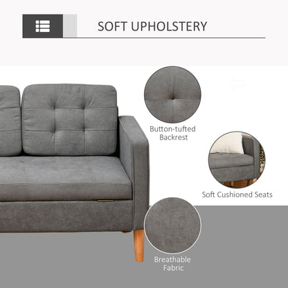 3 Seater Storage Sofa, Fabric Couch with Hidden Under Seat Storage, Thick Cushions