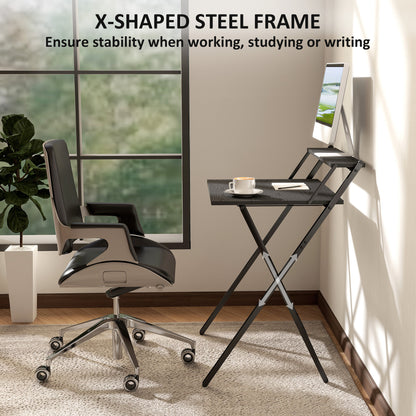 70 cm Folding Computer Desk with Monitor Shelf - Black