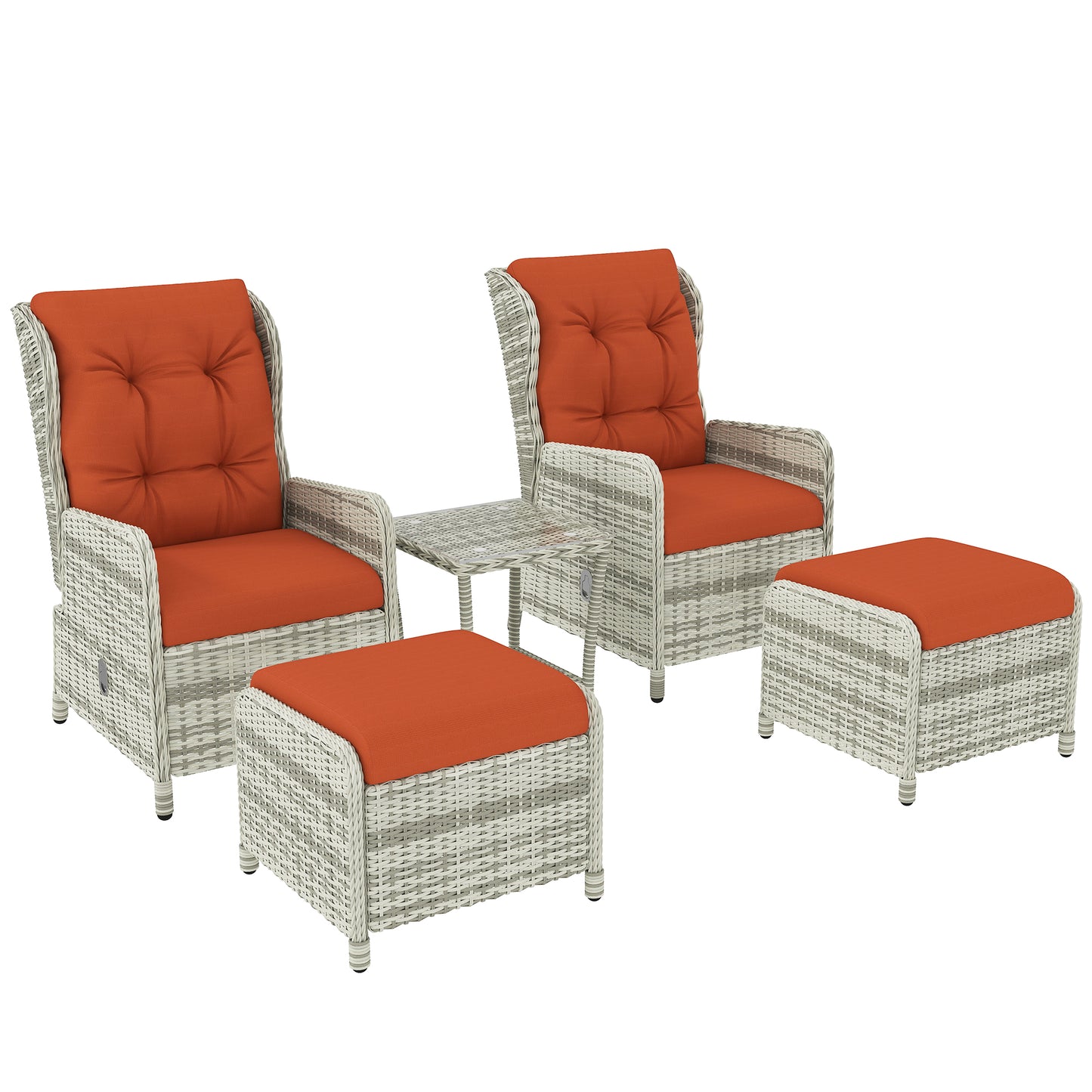 5 Pieces Rattan Bistro Set with Adjustable Back, Reclining Wicker Balcony Furniture with Cushions
