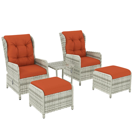 5 Pieces Rattan Bistro Set with Adjustable Back, Reclining Wicker Balcony Furniture with Cushions