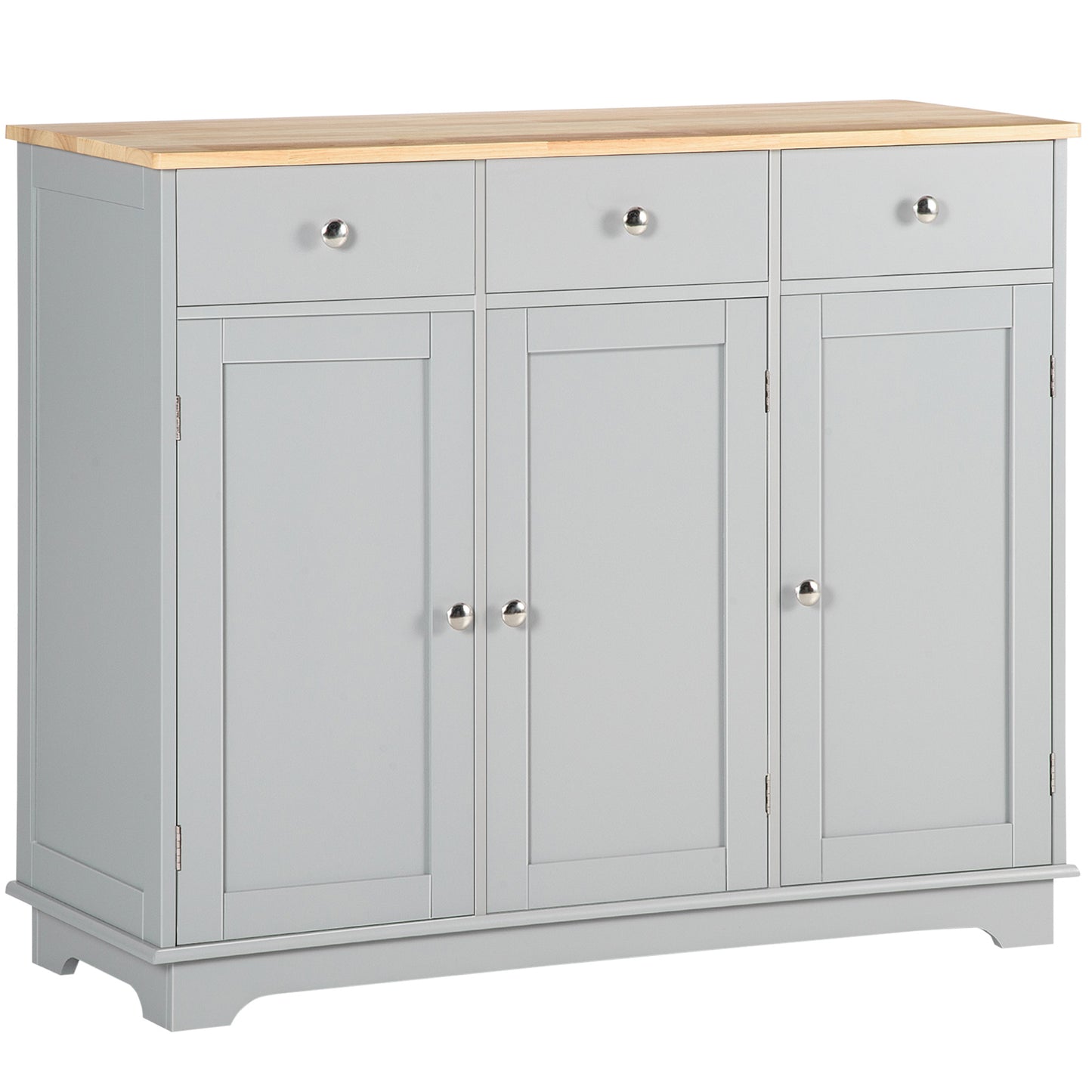 Sideboard with Rubberwood Top and Independent Storage Shelves for Dining Room, Kitchen - Grey