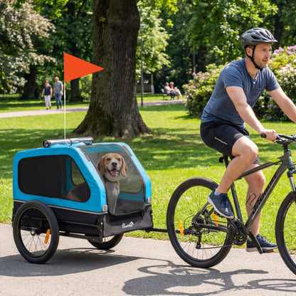Dog Bike Trailer with Flip-Down Ramp Tailgate, Quick Release Frame, Universal Bicycle Coupler, Reflectors, Blue