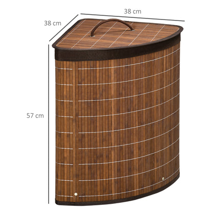 Bamboo Laundry Basket with Lid, 55 Litres Laundry Hamper with Removable Washable Lining, Corner Washing Baskets