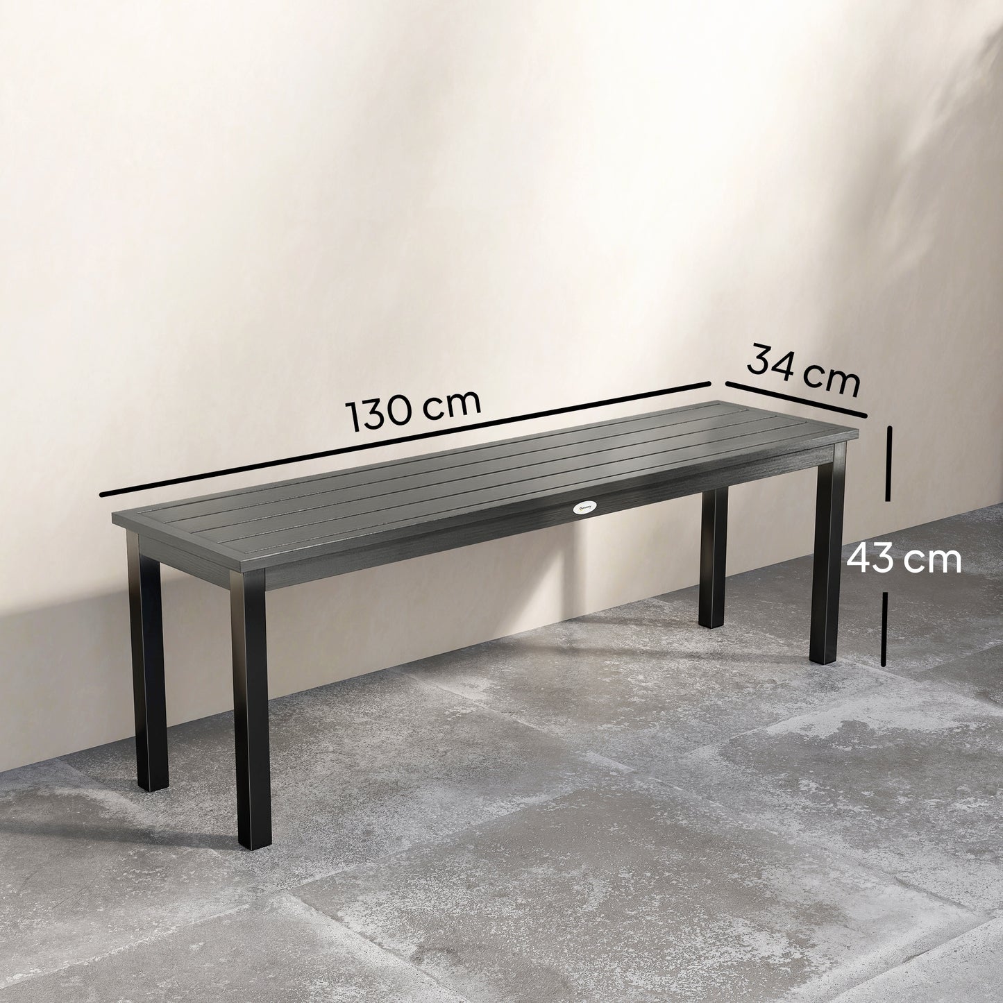 2 Seater Garden Bench, Outdoor Bench Loveseat with Wood-Effect Slatted Seat and Steel Frame for Patio, Park, Grey