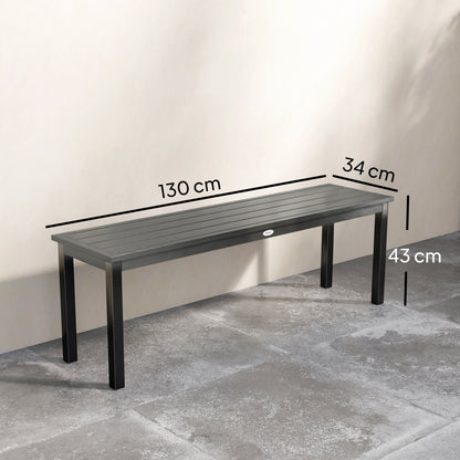 2 Seater Garden Bench, Outdoor Bench Loveseat with Wood-Effect Slatted Seat and Steel Frame for Patio, Park, Grey