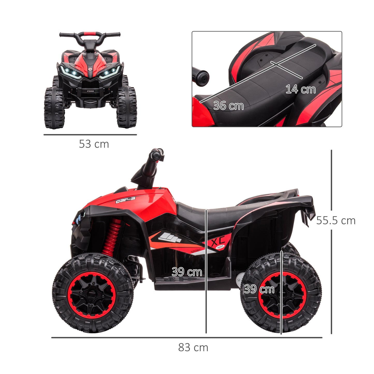 12V Ride-On Quad Bike w/ Music, Horn, for Ages 3-5 Years - Red