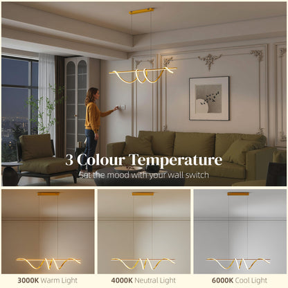 Pendant Light with 3 Colour Temperatures - Gold Tone