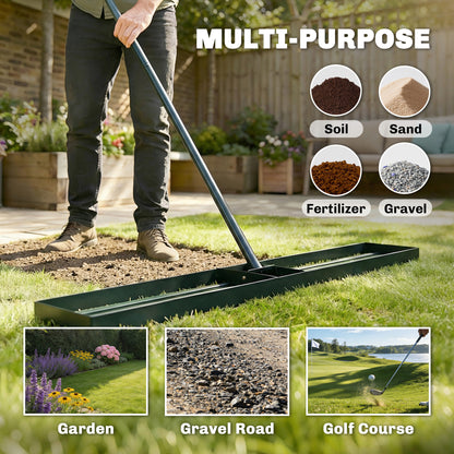 Lawn Levelling Rake, 113 x 26 cm Lawn Leveller Lute with 169 cm Handle for Grass Soil Sand Yard Golf Course