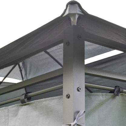 4m x 3(m)Garden Gazebo, Double Roof Outdoor Gazebo Canopy Shelter with Curtains, Solid Steel Frame for Lawn and Deck, Grey