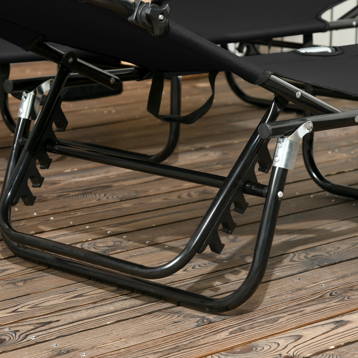 Set of Two Folding Sun Loungers, with Adjustable Backs and Sun Canopies - Black