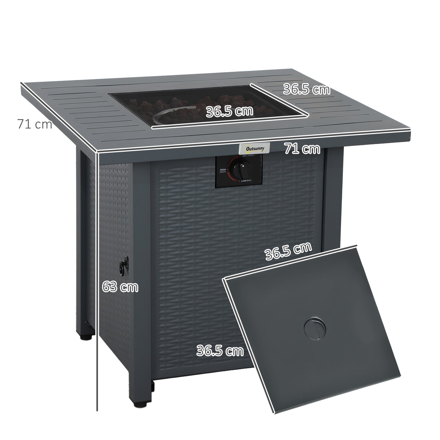 Rattan-style Propane Gas Fire Pit Table with 40,000 BTU Burner, Square Smokeless Firepit Patio Heater with Thermocouple