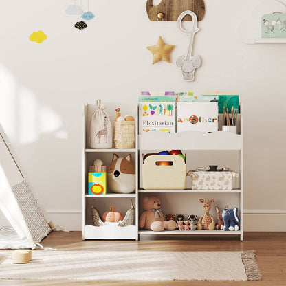 Kids Toy Storage Unit, Bear Design Kids Bookshelf and Toy Organiser, for Bedroom, Nursery, Playroom, White