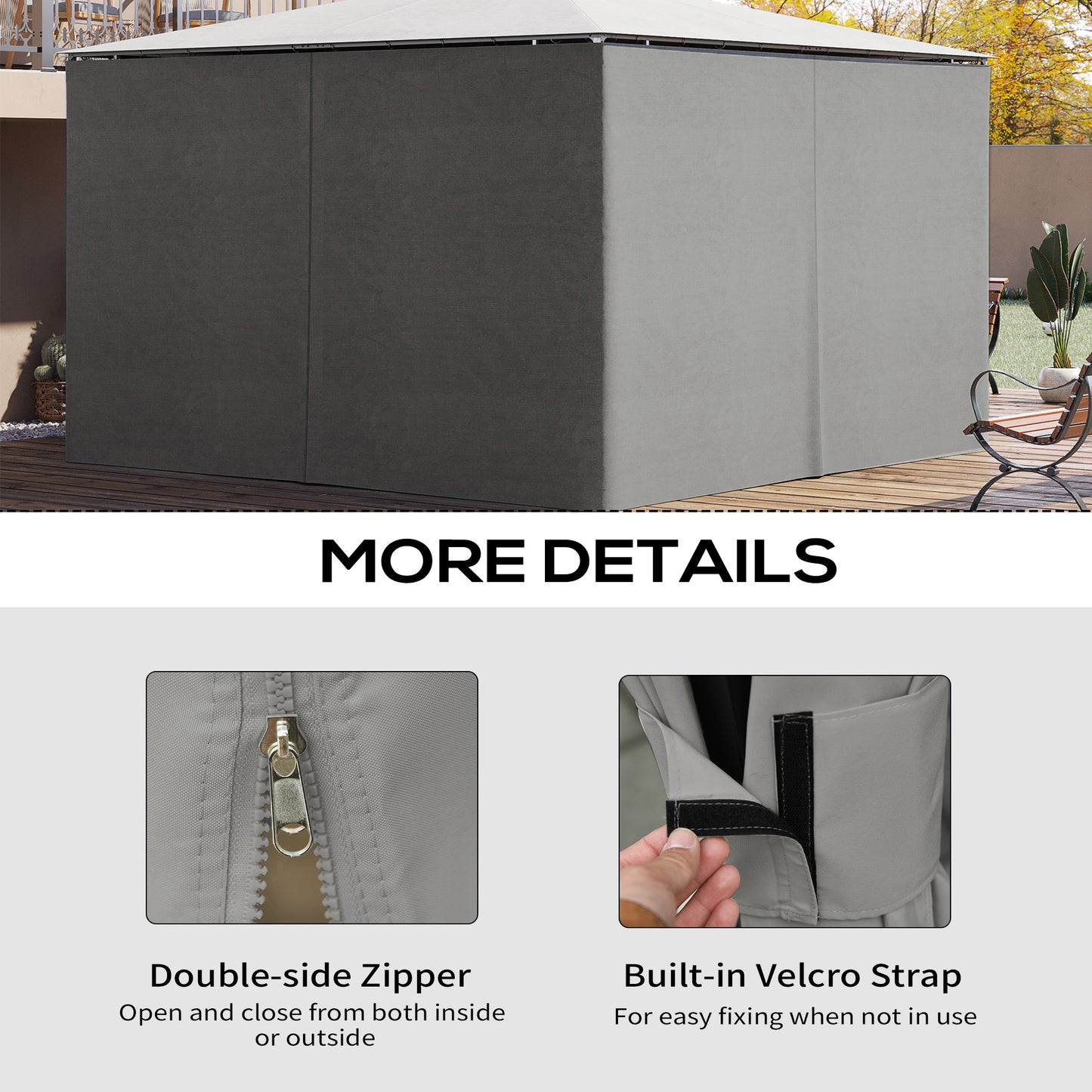 4 Pack Replacement Gazebo Curtains Privacy Panel for Most 3 x 4m Gazebo Canopy Pavillion Outdoor Shelter Sidewalls Accessorie