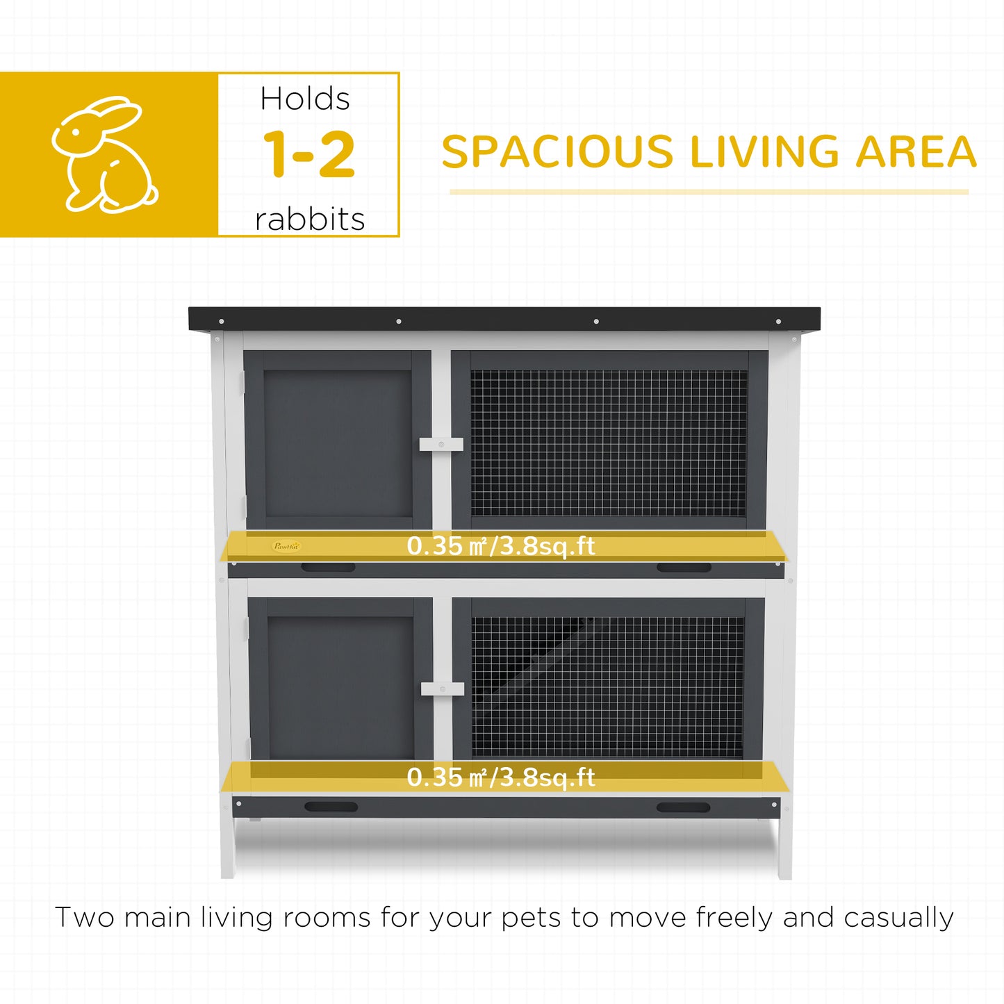 Double Decker Rabbit Hutch 2 Tier Guinea Pig House Pet Cage Outdoor with Sliding-out Tray, 100 x 47 x 91cm, Grey