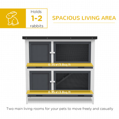 Double Decker Rabbit Hutch 2 Tier Guinea Pig House Pet Cage Outdoor with Sliding-out Tray, 100 x 47 x 91cm, Grey