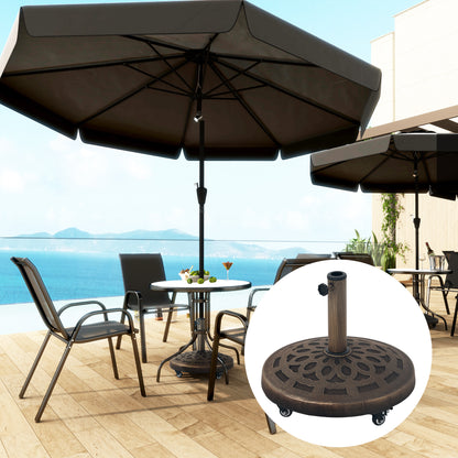 21kg Resin Garden Parasol Base with Wheels, Round Umbrella Stand, Heavy Duty Sun Umbrella Base for 32, 38