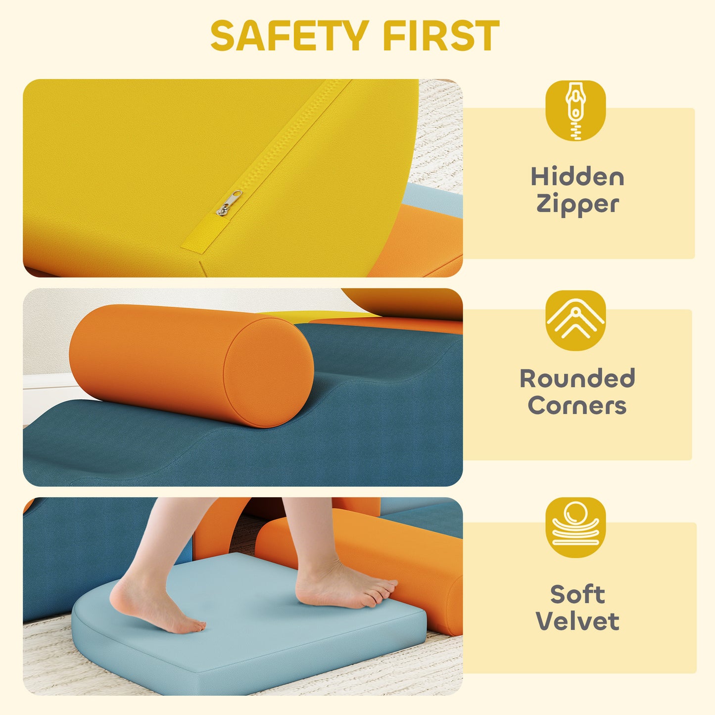 9-Piece Soft Play Set, Kids Soft Play Foam Blocks with Detachable Cover for Climbing and Crawling