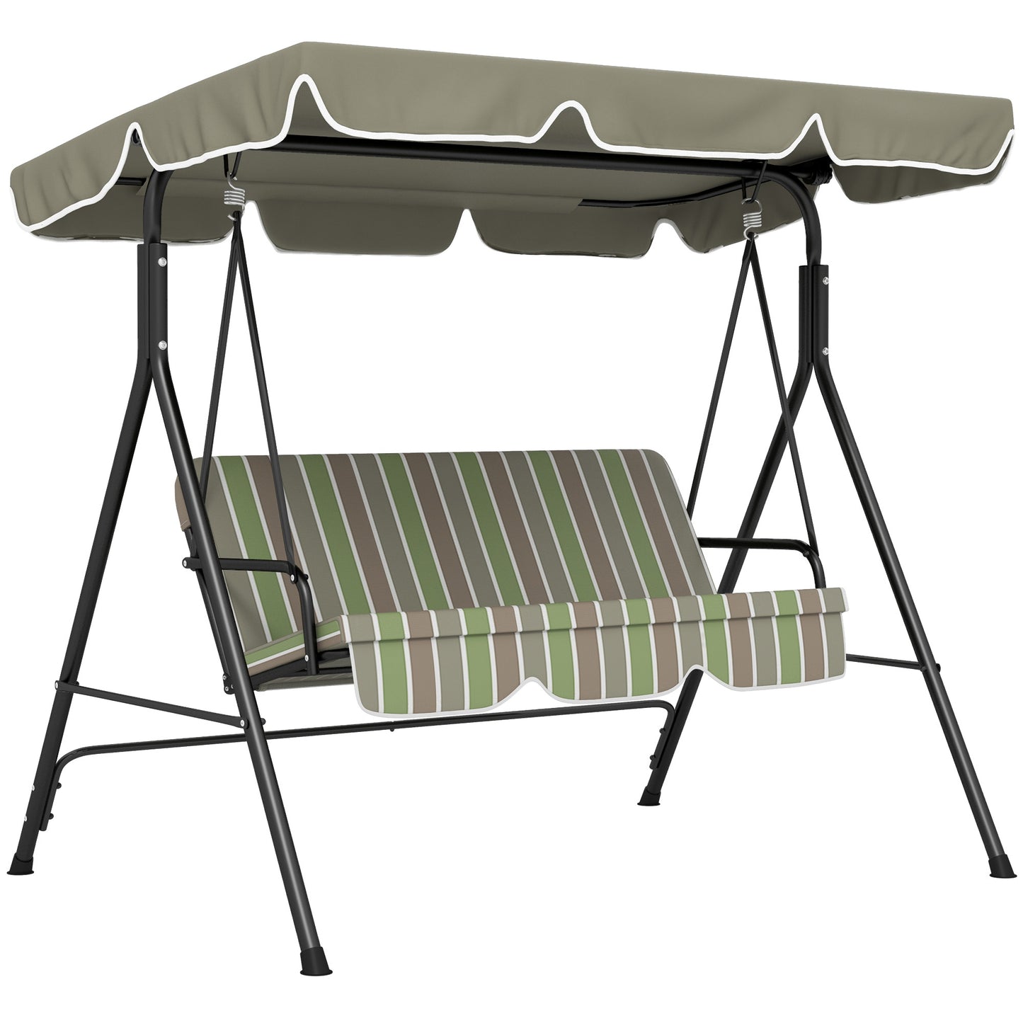 Three-Seater Garden Swing Chair, with Adjustable Canopy - Green