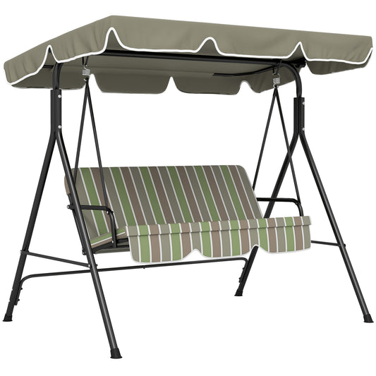 Three-Seater Garden Swing Chair, with Adjustable Canopy - Green