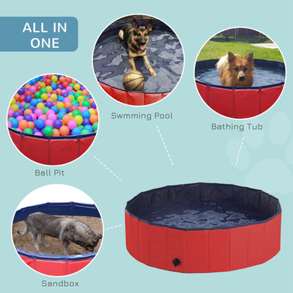 Dog Paddling Pool, Foldable Dog Pool, Leakproof & Hard Plastic, Portable Pet Bathtub with Non-Slip Base & Drainage Hole