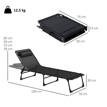 Set of Two Folding Sun Loungers, with Four-Position Backs - Black