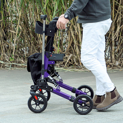 Folding Rollator Walker with Seat, Backrest, Lightweight Walking Frame with Storage Bag, Dual Brakes
