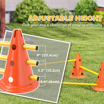 Dog Agility Equipment Set of Six Cones, Six Poles with Carry Bag, Three-Piece Adjustable Height Jumping Obstacles Orange