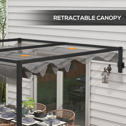 3 x 4m Lean To Steel Pergola with Moving Fabric Canopy - Dark Grey