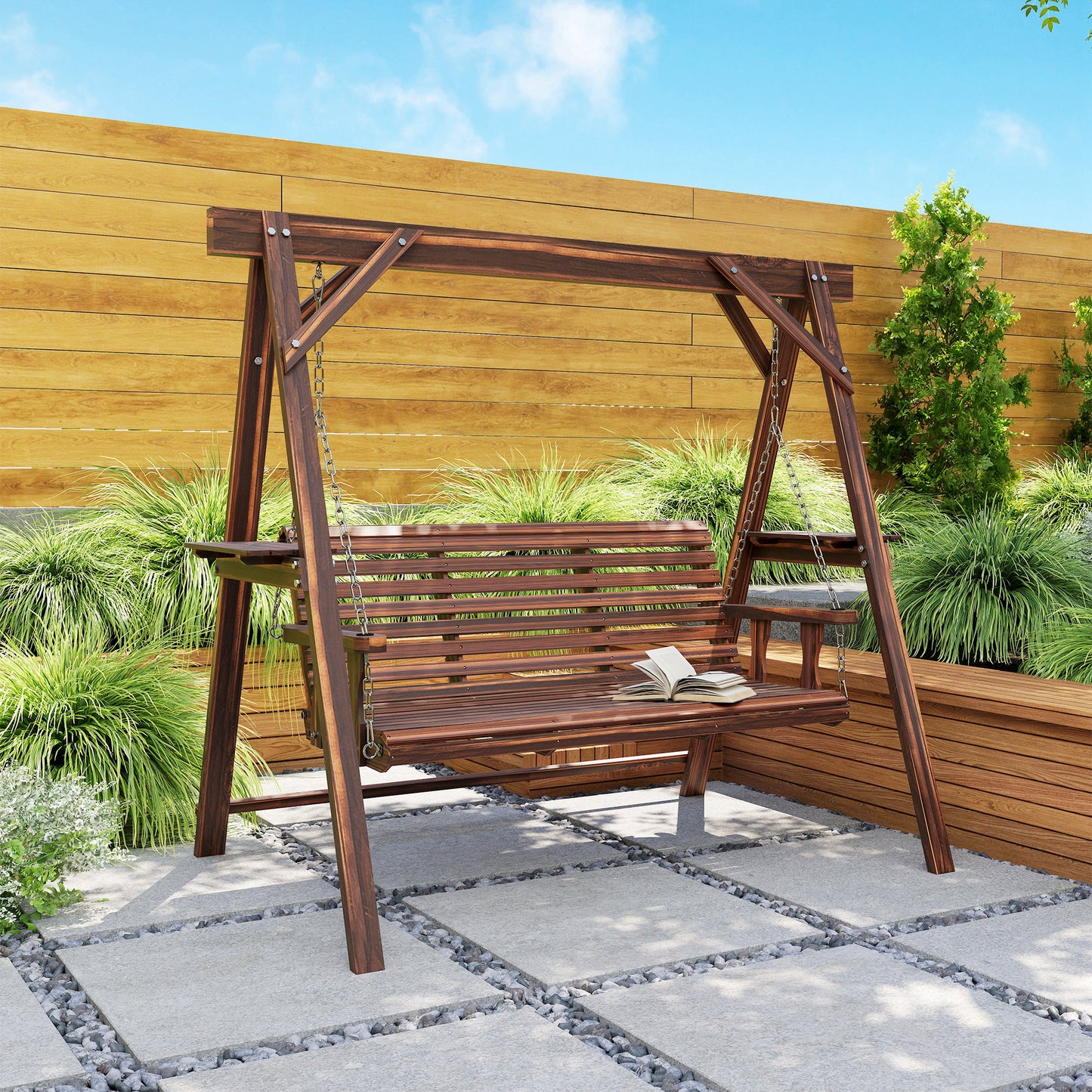 Three-Seater Wooden Swing Bench