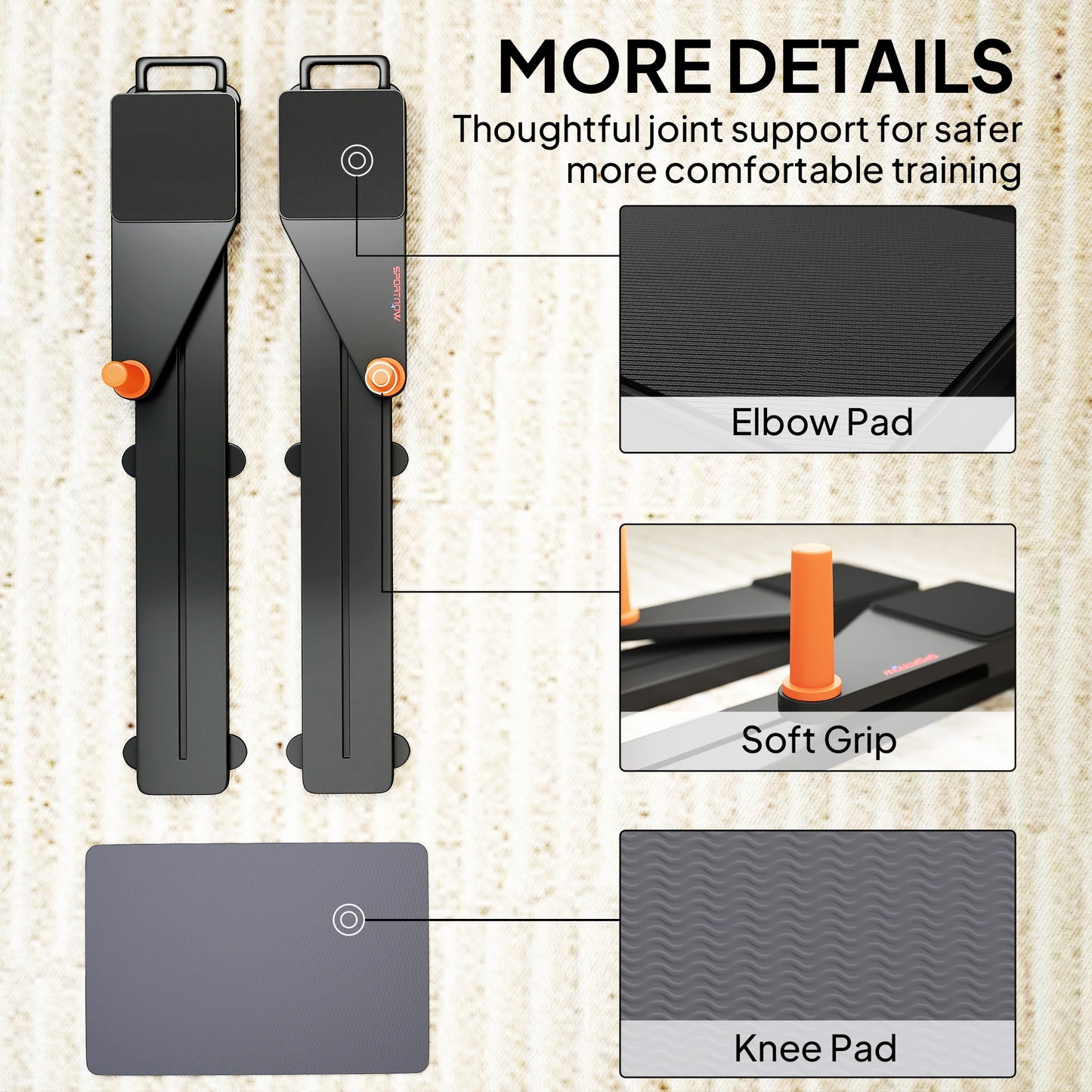 Push Up Board Set of 2, Portable Press Up Board with Dual Glide Rails, Knee Pad