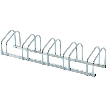 Bike Stand Parking Rack Floor or Wall Mount Bicycle Cycle Storage Locking Stand 145L x 33W x 27H (5 Racks, Silver)