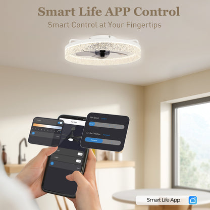 Ceiling Fan with Lights, Dimmable LED Mount Ceiling Fan Light with Remote App Control for Bedroom, White