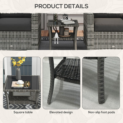 Two-tier PE Rattan Square Coffee Table - Grey
