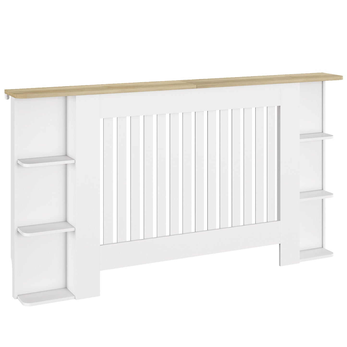 Radiator Cover with Open Storage Shelves, Vertical Slatted Cabinet Shelf Heater Cover for Living Room, Hallway, Large, White