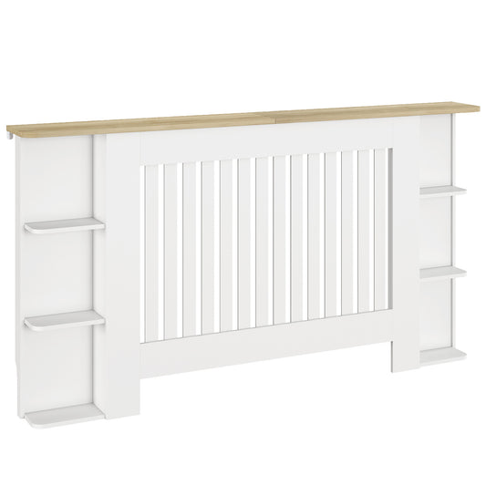 Radiator Cover with Open Storage Shelves, Vertical Slatted Cabinet Shelf Heater Cover for Living Room, Hallway, Large, White