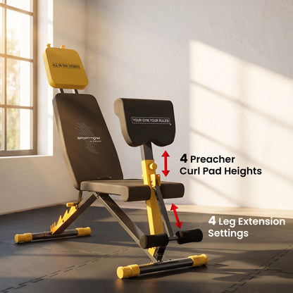 Adjustable Weight Bench for Home Gym, 300kg Incline Decline Flat Foldable Bench Press with 7 Backrest Positions, Yellow