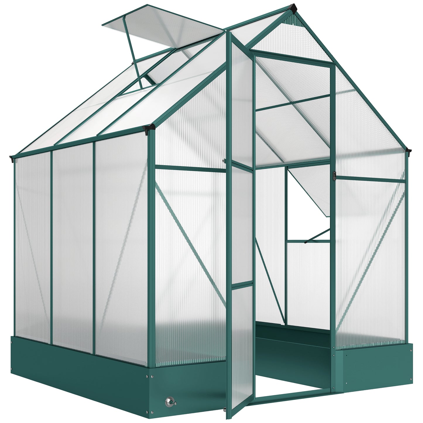 6x6 FT Polycarbonate Greenhouse with Base and Raised Bed, Walk-in Greenhouse with Aluminium Frame