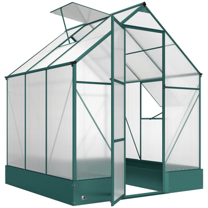 6x6 FT Polycarbonate Greenhouse with Base and Raised Bed, Walk-in Greenhouse with Aluminium Frame