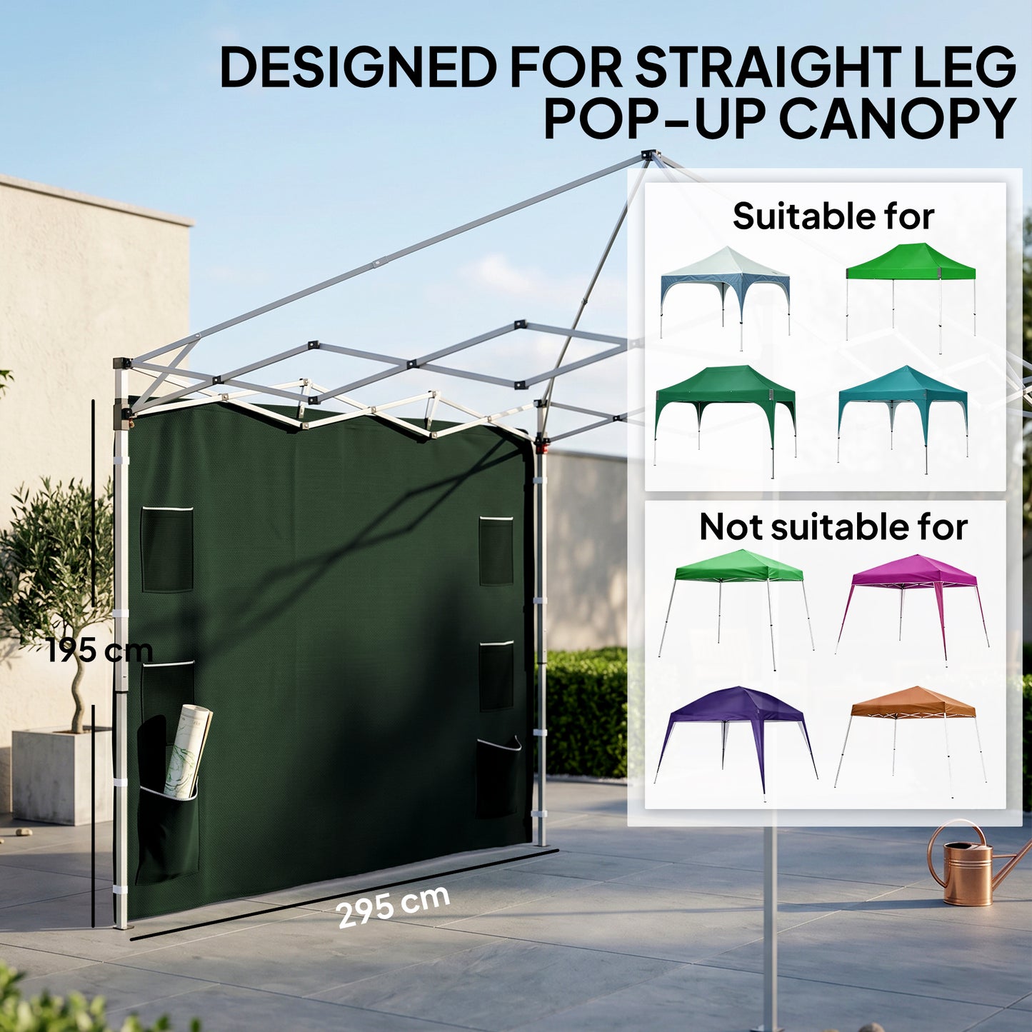 195 x 295cm Replacement Gazebo Sidewall - Green