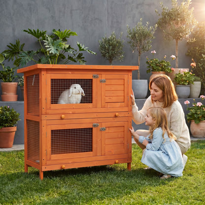 Rabbit Hutch Outdoor Guinea Pig Hutch Wooden Duck House Pet Cage with Opening Roof, 90 x 45 x 90cm