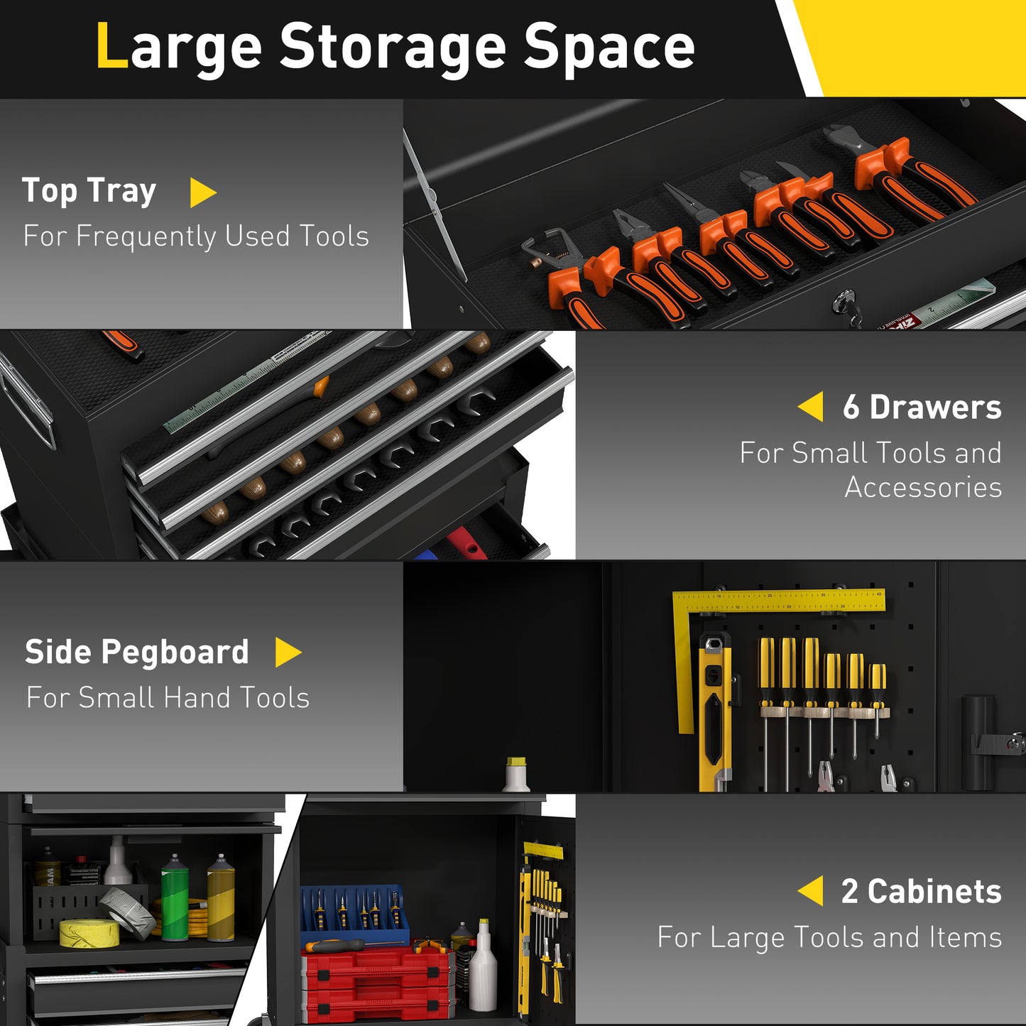 Three-Part Steel Locking Tool Chest - Black