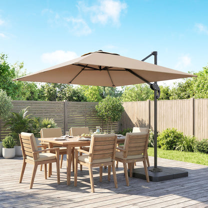 2.4 x 2.4 m Cantilever Parasol with Umbrella Weights, UPF50+ Offset Outdoor Umbrella w/ Easy Tilt Adjustment, Khaki