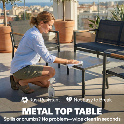 4 Seater Garden Furniture Set with Loveseat, Armchairs, Table, Metal Garden Sofa Set with Breathable Seats, Grey