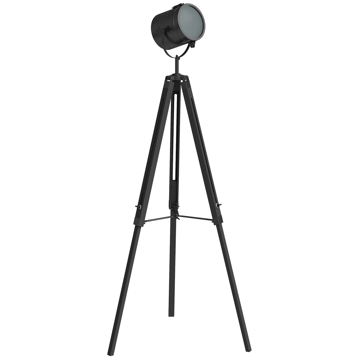 Industrial Tripod Floor Lamp, Nautical Searchlight with Adjustable Height, Wood Legs, E14 Lamp Base for Living Room, Bedroom