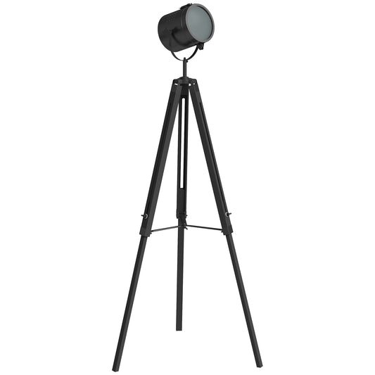 Industrial Tripod Floor Lamp, Nautical Searchlight with Adjustable Height, Wood Legs, E14 Lamp Base for Living Room, Bedroom