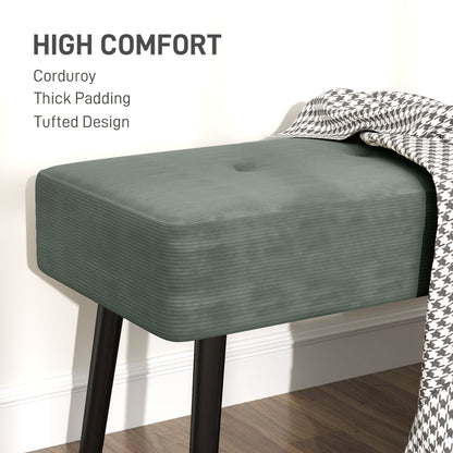 End of Bed Bench, Corduroy Bedroom Bench with Thick Padding and Steel Legs, Tufted Window Seat for Entryway, Living Room