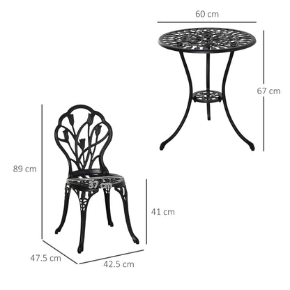 Three-Piece Aluminium Floral Bistro Garden Set - Black