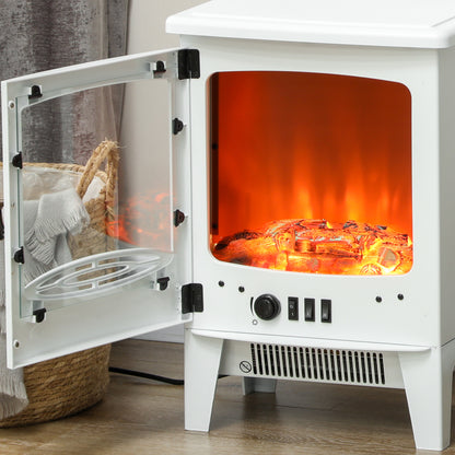 Tempered Glass Casing Electric Fireplace, Freestanding Electric Fire with Realistic Flame Effect, Log Burner