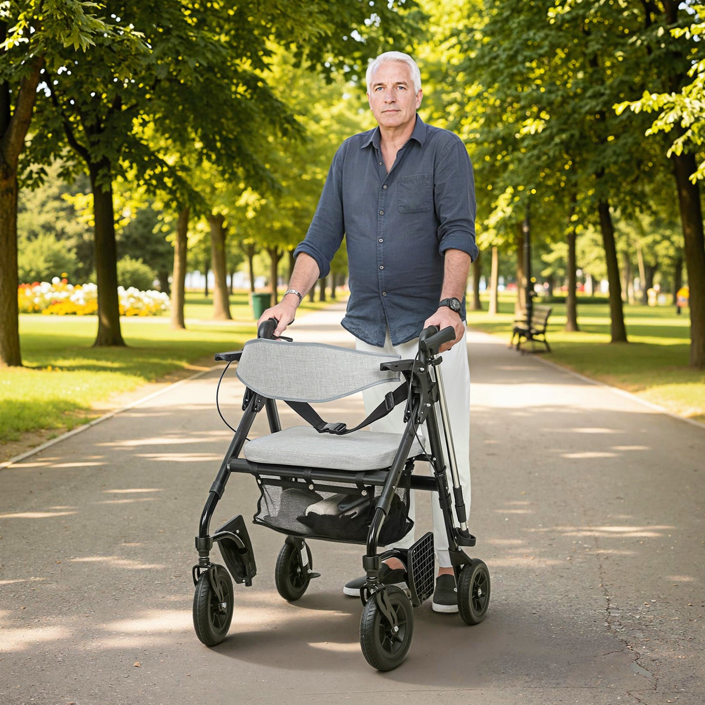 Rollator Walker Wheelchair, with Seat - Grey