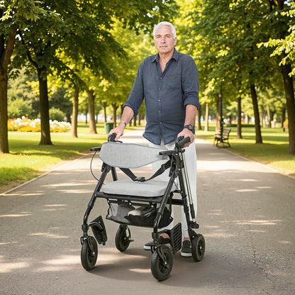 Rollator Walker Wheelchair, with Seat - Grey